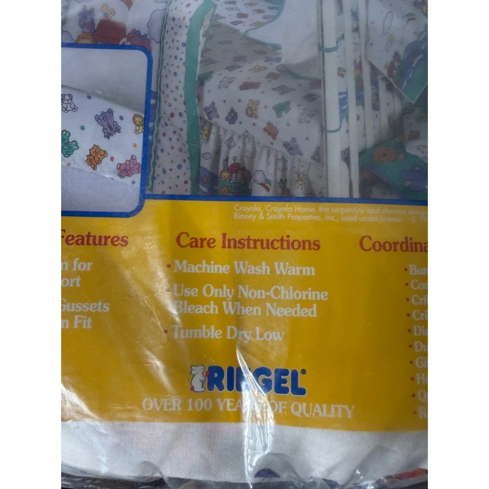 VTG 1994 Crayola Home Baby Riegel Fitted Crib Sheet Cotton Bears Polka Dot NIP